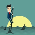 Among Sharks. Business concept cartoon illustration. Royalty Free Stock Photo