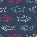 Sharks colored abstract seamless pattern.