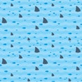 Sharks and fish swimming in blue sea pattern Royalty Free Stock Photo