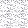 Sharks. Hand drawn seamless pattern