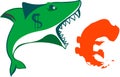 The sharks mouth holds euro sign on isolated vecto