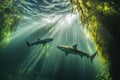 Sharks swimming underwater Royalty Free Stock Photo