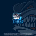 Sharks head shield mascot logo