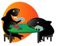 Sharky Shark and friend playing poker with cards a