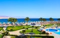 Sharm El Sheikh, Egypt - April 8, 2017: The view of luxury hotel Barcelo Tiran Sharm 5 stars at day with blue sky Royalty Free Stock Photo