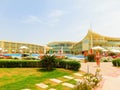 Sharm El Sheikh, Egypt - April 12, 2017: The view of luxury hotel Barcelo Tiran Sharm 5 stars at day with blue sky Royalty Free Stock Photo