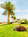 Sharm El Sheikh, Egypt - April 12, 2017: The view of luxury hotel Barcelo Tiran Sharm 5 stars at day with blue sky Royalty Free Stock Photo