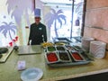 Sharm El Sheikh, Egypt - December 31, 2018: Egyptian cook standing at hotel restaurant
