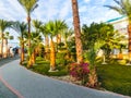 Sharm El Sheikh, Egypt - December 31, 2018: Tropical luxury Sultan Gardens Resort on Red Sea beach. Royalty Free Stock Photo