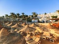 Sharm El Sheikh, Egypt - December 31, 2018: Tropical luxury Sultan Gardens Resort on Red Sea beach. Royalty Free Stock Photo