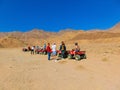 Sharm El Sheikh, Egypt - February 17, 2020: The people at quad tour in the desert in Egypt