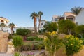 Sharm El Sheikh, Egypt - 11.03.2019: Hyatt Regency Sharm El Sheikh Resort. Exotic greens, resort apartments. Eastern architecture