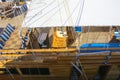 Sharm el-Sheikh, Egypt - March 14, Fragments of a yacht made of wood in the bay of the Red Sea against the blue sky Royalty Free Stock Photo