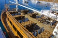 Sharm el-Sheikh, Egypt - March 14, Fragments of a yacht made of wood in the bay of the Red Sea against the blue sky Royalty Free Stock Photo