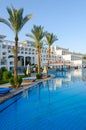 Hotel Siva Sharm ex Savita Resort 5 * in Sharks Bay. Main building and pool bar Royalty Free Stock Photo