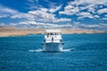 Sharm el Sheikh, EGYPT - MAY 18 2021: pleasure, excursion yacht in the red sea not far from the resort of sharm el sheikh. yacht Royalty Free Stock Photo