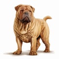 Stylized Realism: Shar Pei Standing Illustration On White Background