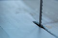 Sharp bandsaw blade close up macro shot with copy space