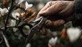 Sharp blades snipping branches for new growth generated by AI