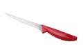 Sharp boning knife with red handle isolated
