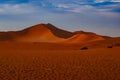 Sharp border of light and shadow over the crest of the dune. The Namib-Naukluft at sunset. Namibia, South Africa. The concept of e Royalty Free Stock Photo
