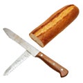 Sharp bread knife on clear background. Versatile utensil for cutting various types of bread Royalty Free Stock Photo