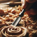 Sharp Chisel Cutting Wood Focus on the sharp chisel cutting into