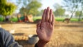 Hand gesture to stop or prohibition style.  shot of hand to prevent to somebody for working Royalty Free Stock Photo