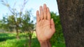 Sharp and clean hand giving symbol to stop to do work. Hand signal expressing stop to work Royalty Free Stock Photo