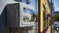 A Sharp Close-Up of an Electric Meter On Building Facade With Blurred Background. Generative AI Royalty Free Stock Photo