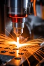 Sharp cnc drill bit against blurred machine mechanics for precise and accurate work