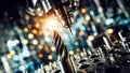 Sharp cnc drill bit in focus amid blurred background of intricate machine operations. Generated AI