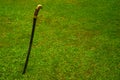 Sharp Cossack saber with a wooden handle, stuck in the ground. Weapons of the Russian army.