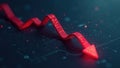 Sharp downward sloping line graph, red arrow pointing down, background, red