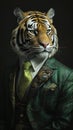 Sharp-Dressed Predator: A Tiger in a Black Suit, Glasses, and Tie