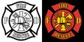 Firefighter Rescue Maltese Florian Cross in both Black Line Art and Red and Gold Color Isolated Vector Illustration Royalty Free Stock Photo