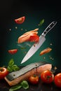 flying knife, cutting vegetables