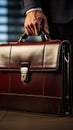 Sharp focus on executive clutching sleek briefcase, epitomizing professional sophistication