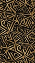 Sharp Geometric Abstract Pattern with Intersecting Gold Lines on Black Background Creating a Starburst Effect Royalty Free Stock Photo