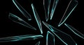 Sharp glass shards radiating outwards with cyan light on black background Royalty Free Stock Photo