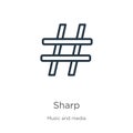 Sharp icon. Thin linear sharp outline icon isolated on white background from music and media collection. Line vector sign, symbol