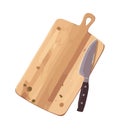 Sharp kitchen knife on wooden cutting board