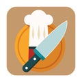 Chefs Kitchen Equipment: Sharp Knife with a Cutting Board & a Hat Royalty Free Stock Photo