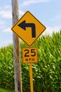 Sharp Left Turn Arrow Sign Royalty Free Stock Photo