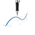 Mechanical pencil drawing a blue digital graph with data points on a white surface isolated on white background Royalty Free Stock Photo