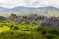Sharp needles of black volcanic peaks. Mountains near Mont Aoupinie and Poya river, aerial view. New Caledonia, Melanesia, Oceania