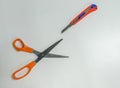 Harp objects of scissors and cutter as office stationary