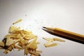 Sharp pencil and shavings Royalty Free Stock Photo