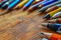 Sharp Picture of a Desk with a Lot of Pens and Pencils on it Royalty Free Stock Photo