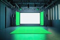 Sharp Picture of Virtual Studio Background with Green Screen Monitor 3D Rendering Royalty Free Stock Photo